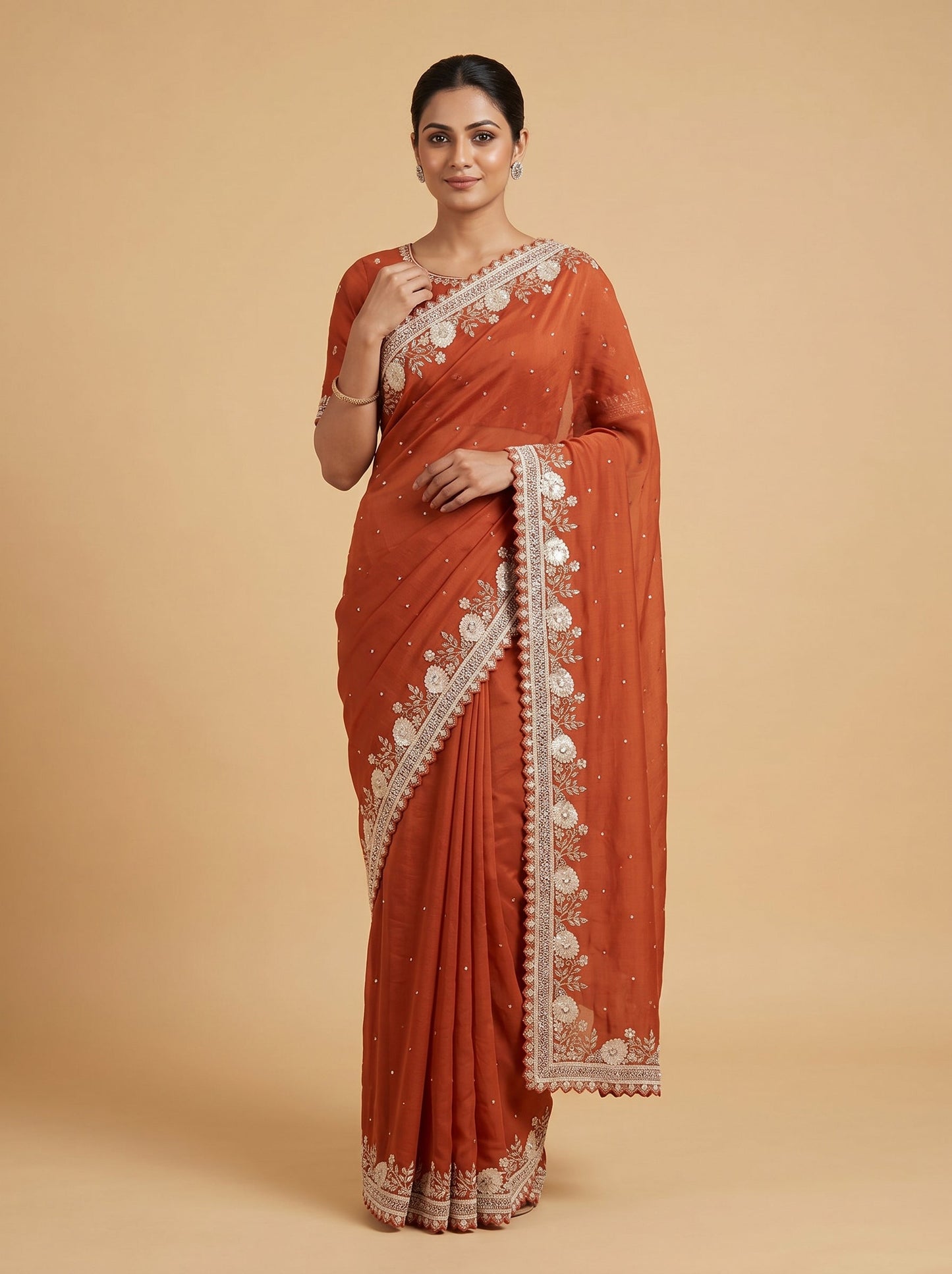 Orange Amber Burst Embroidered Saree
