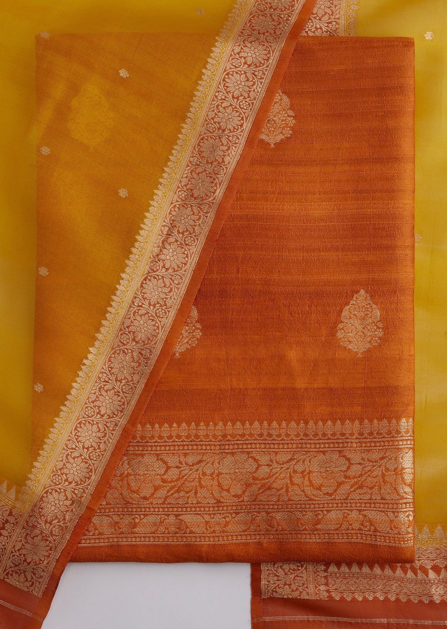 Orange Banarasi Silk Unstitched Suit Set