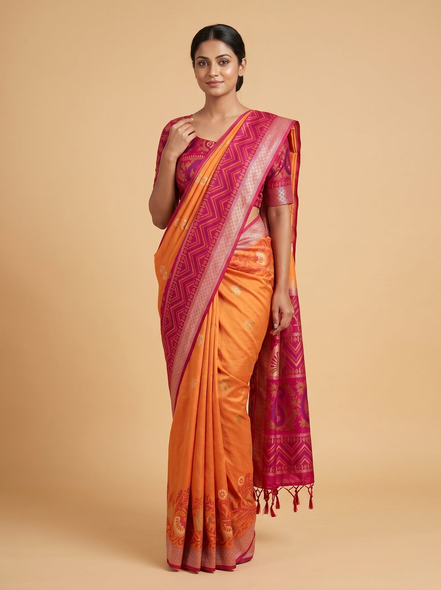 Orange Bright Ember Handloom Saree