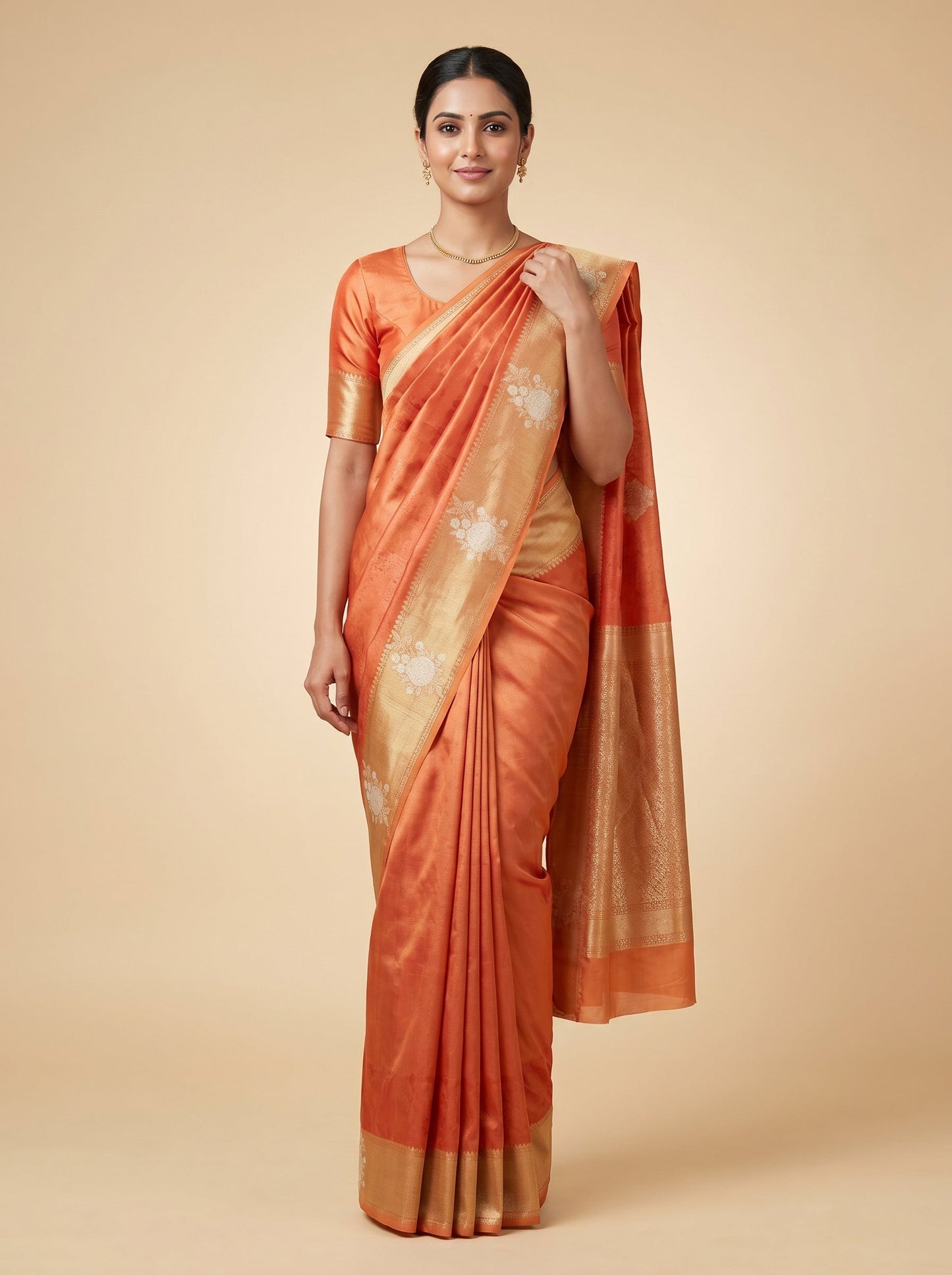 Orange Citrus Shine Embroidered Saree