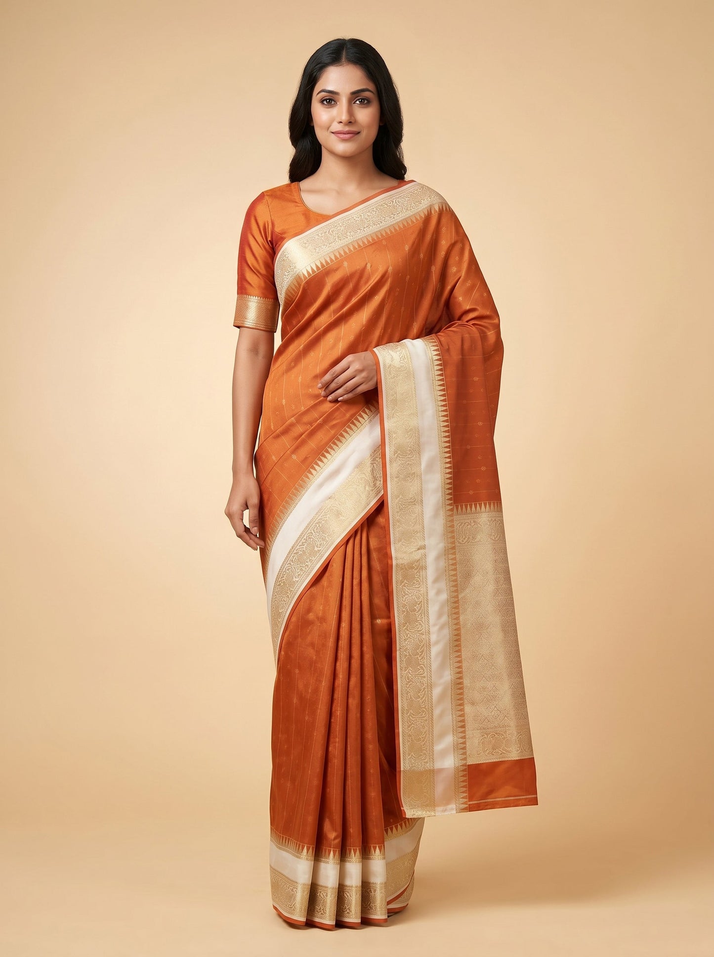 Orange Cozy Sheen Handloom Saree