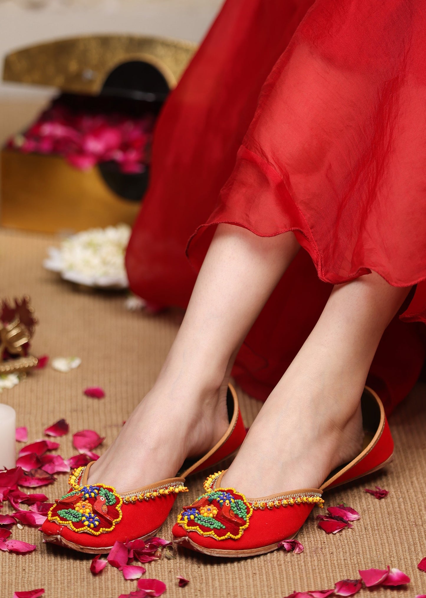 Orange Embroidered Jutti