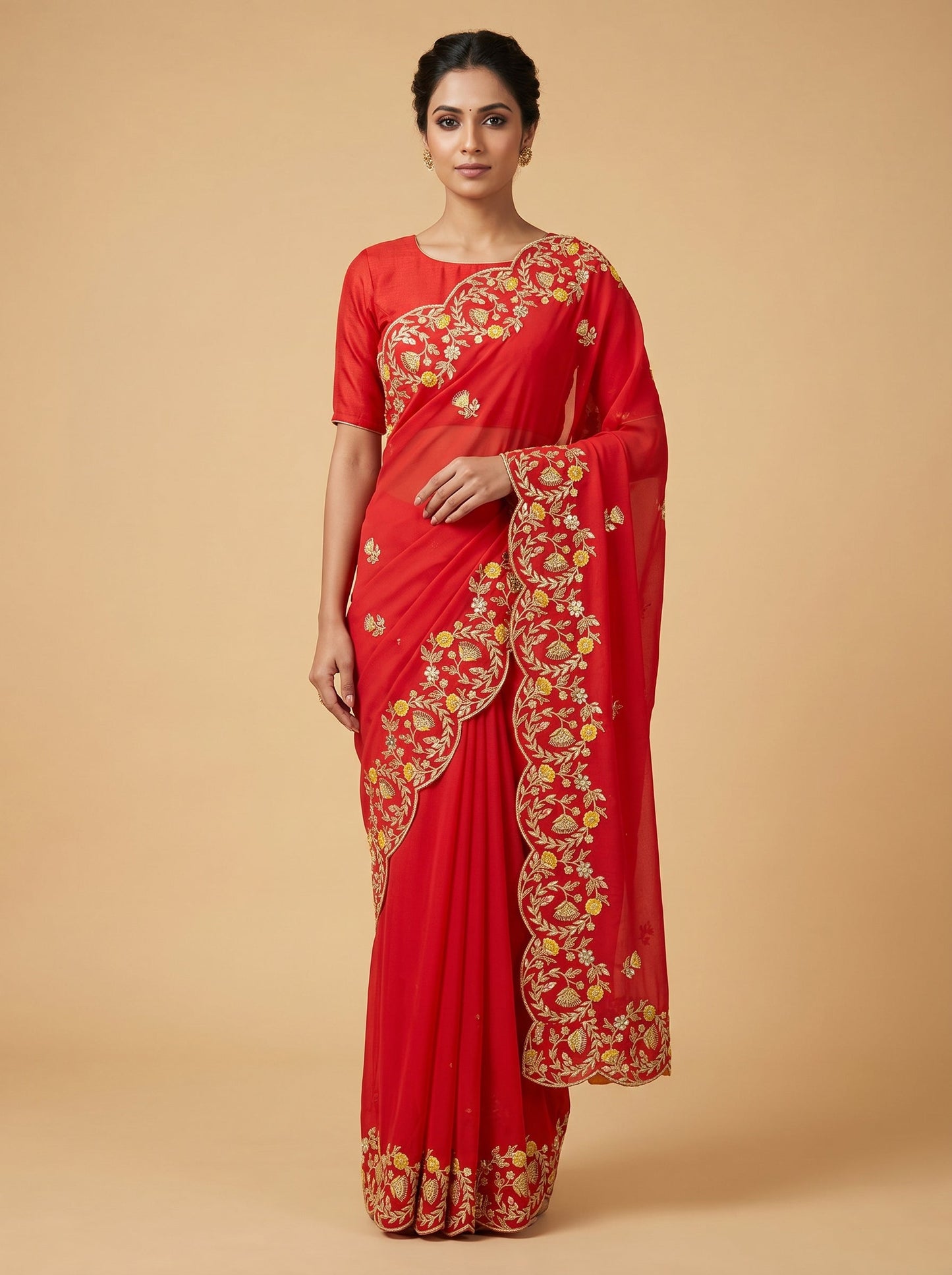 Orange Festive Embroidered Saree
