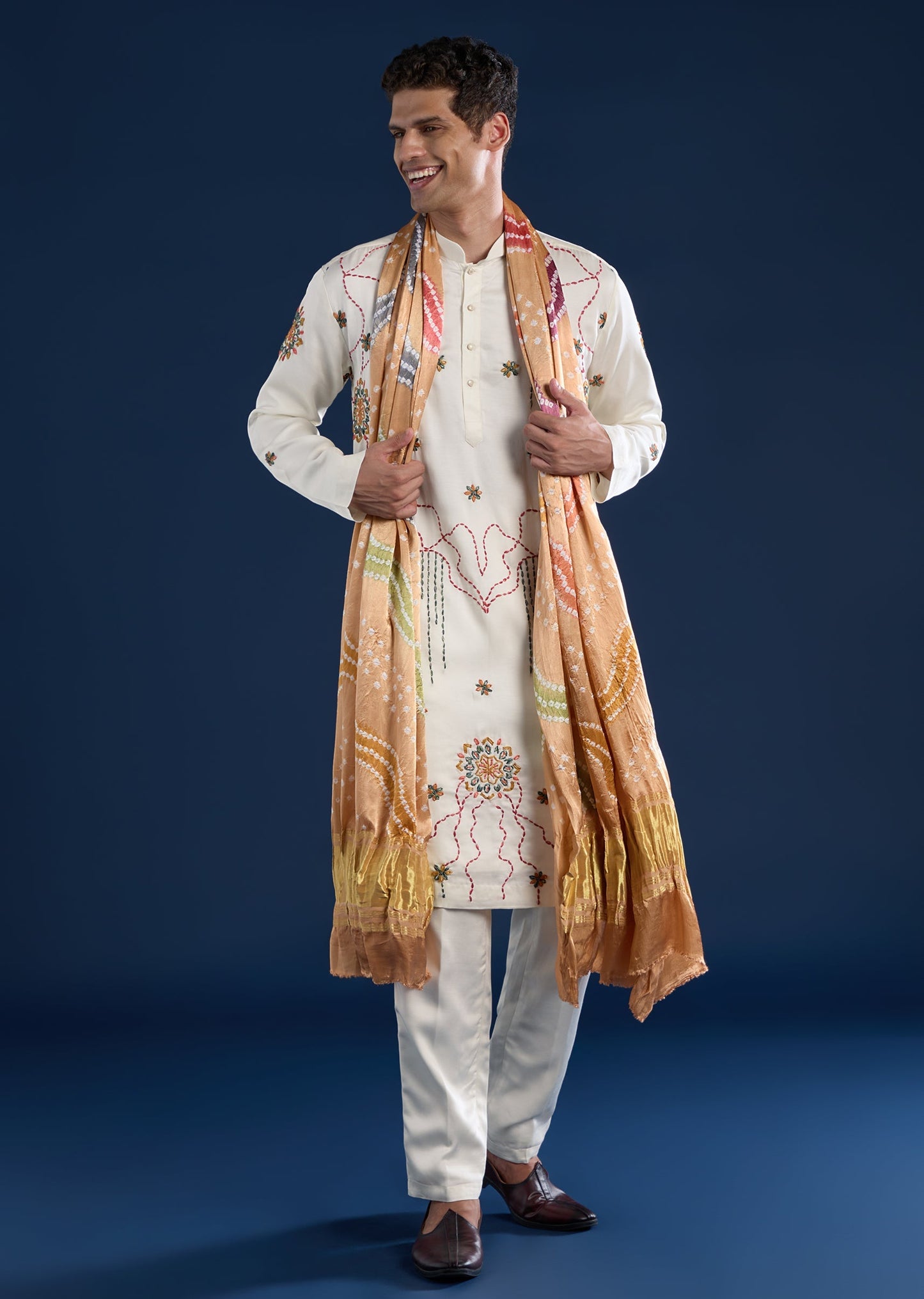 Orange Hand Dyed Bandhani Pure Silk Dupatta
