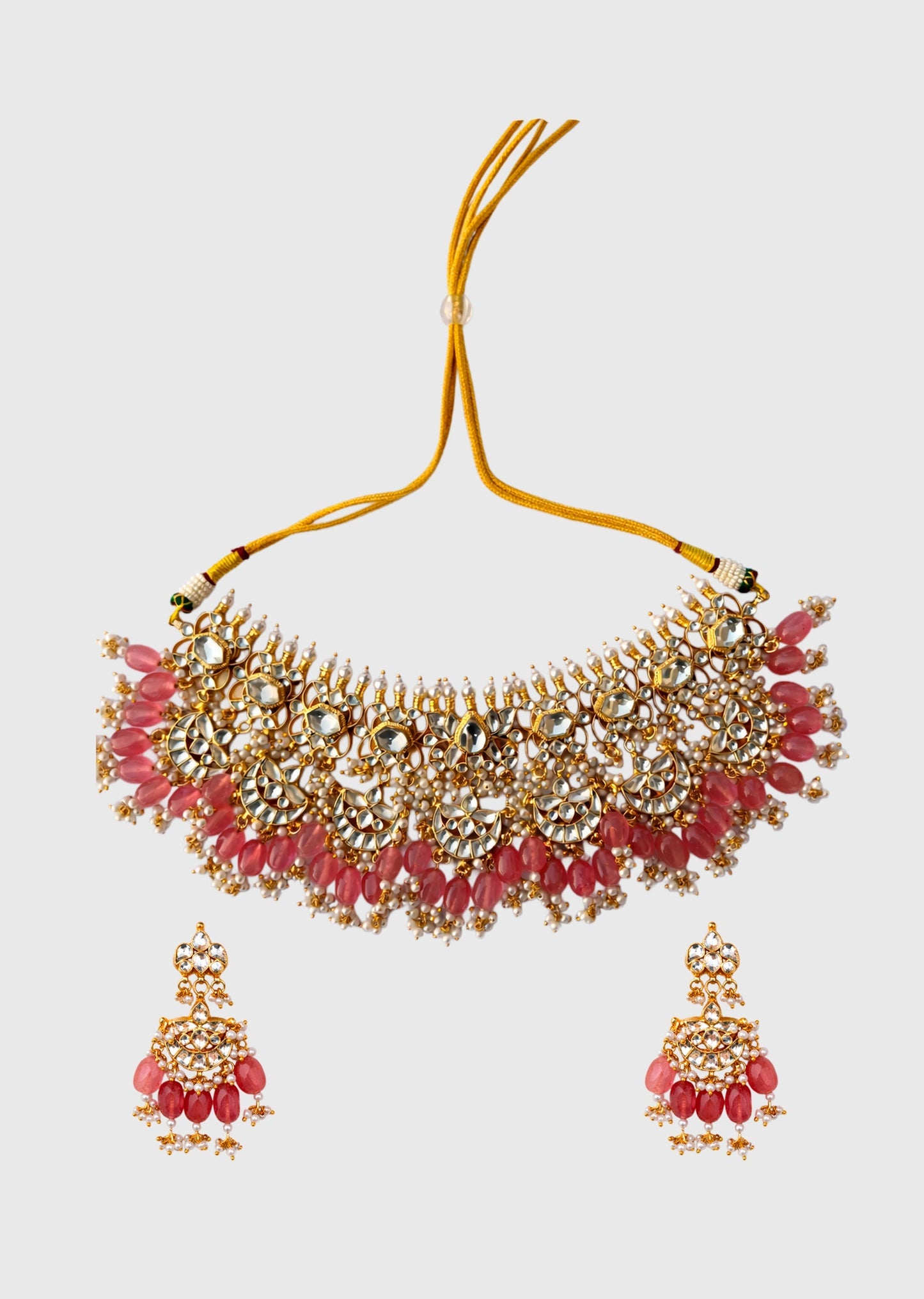 Orange Kundan Necklace Set