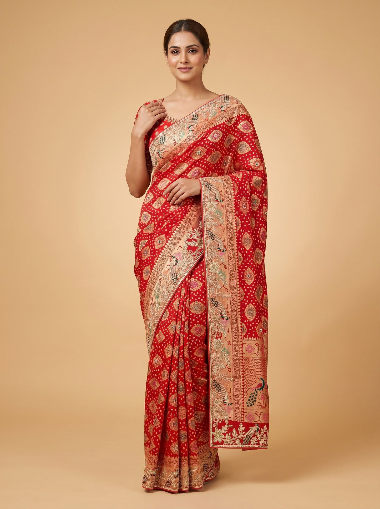 Orange Lively Bandhani Saree
