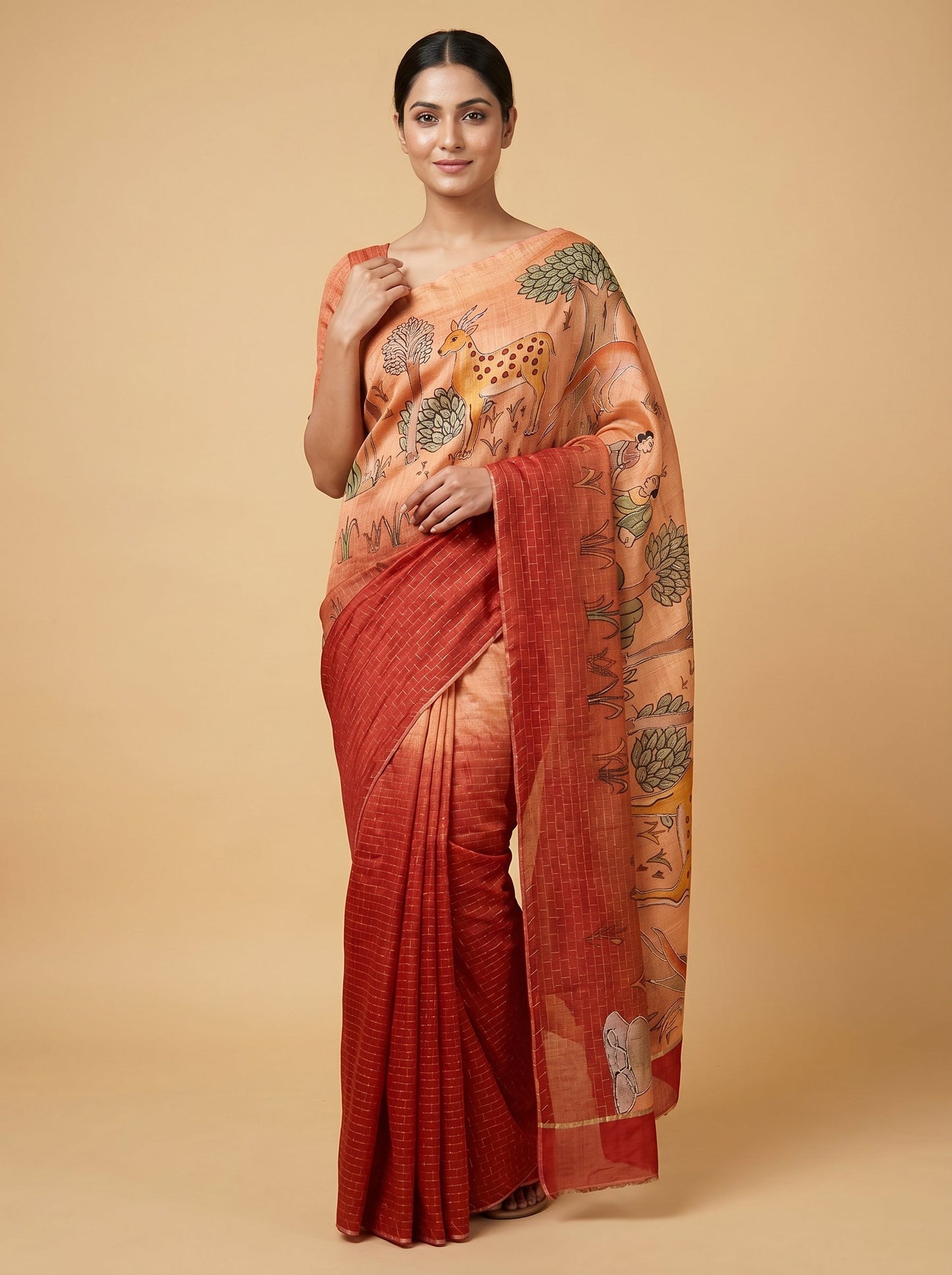 Orange Printed Saree