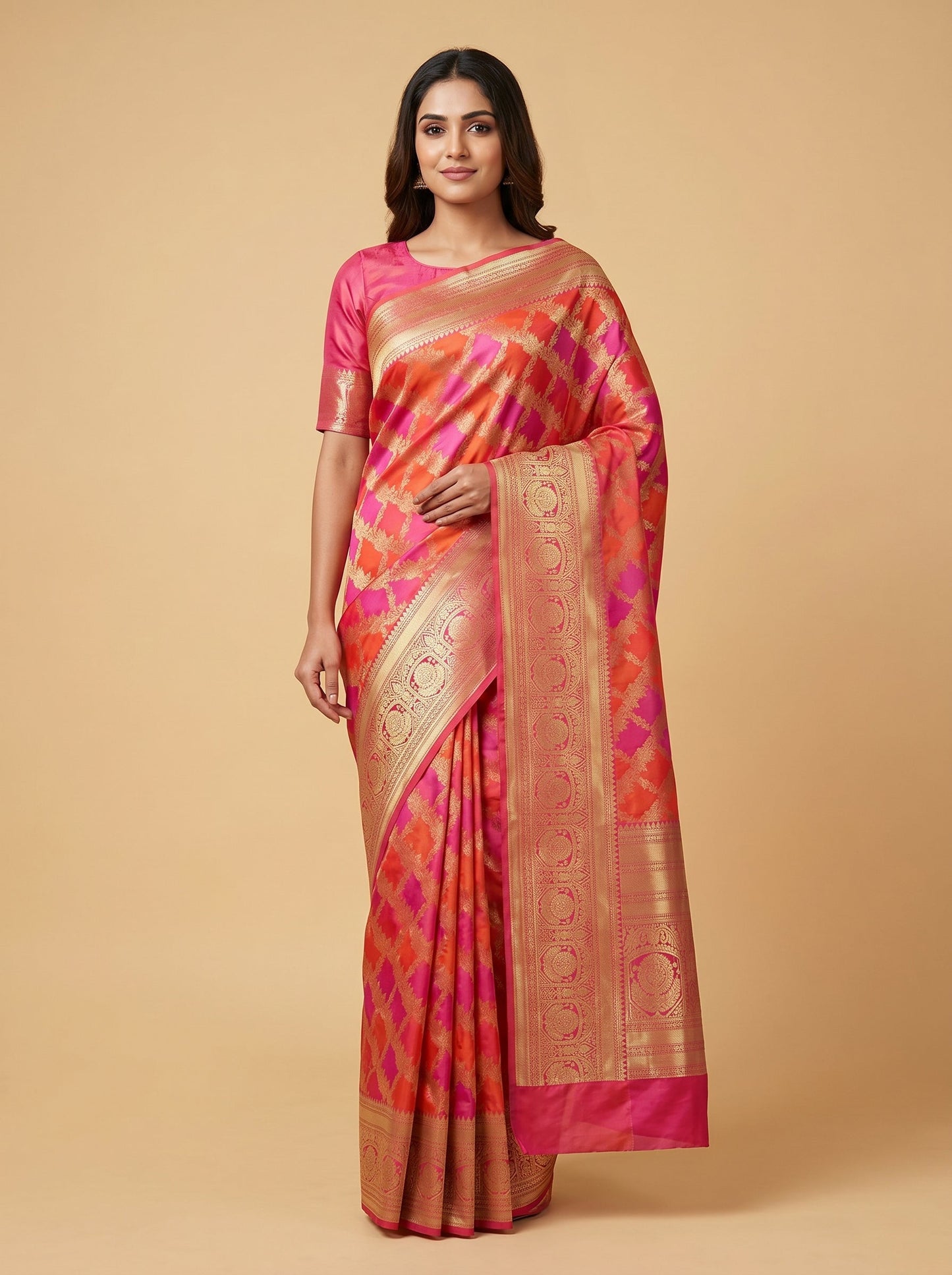 Orange Rani Bright Tone Handloom Saree