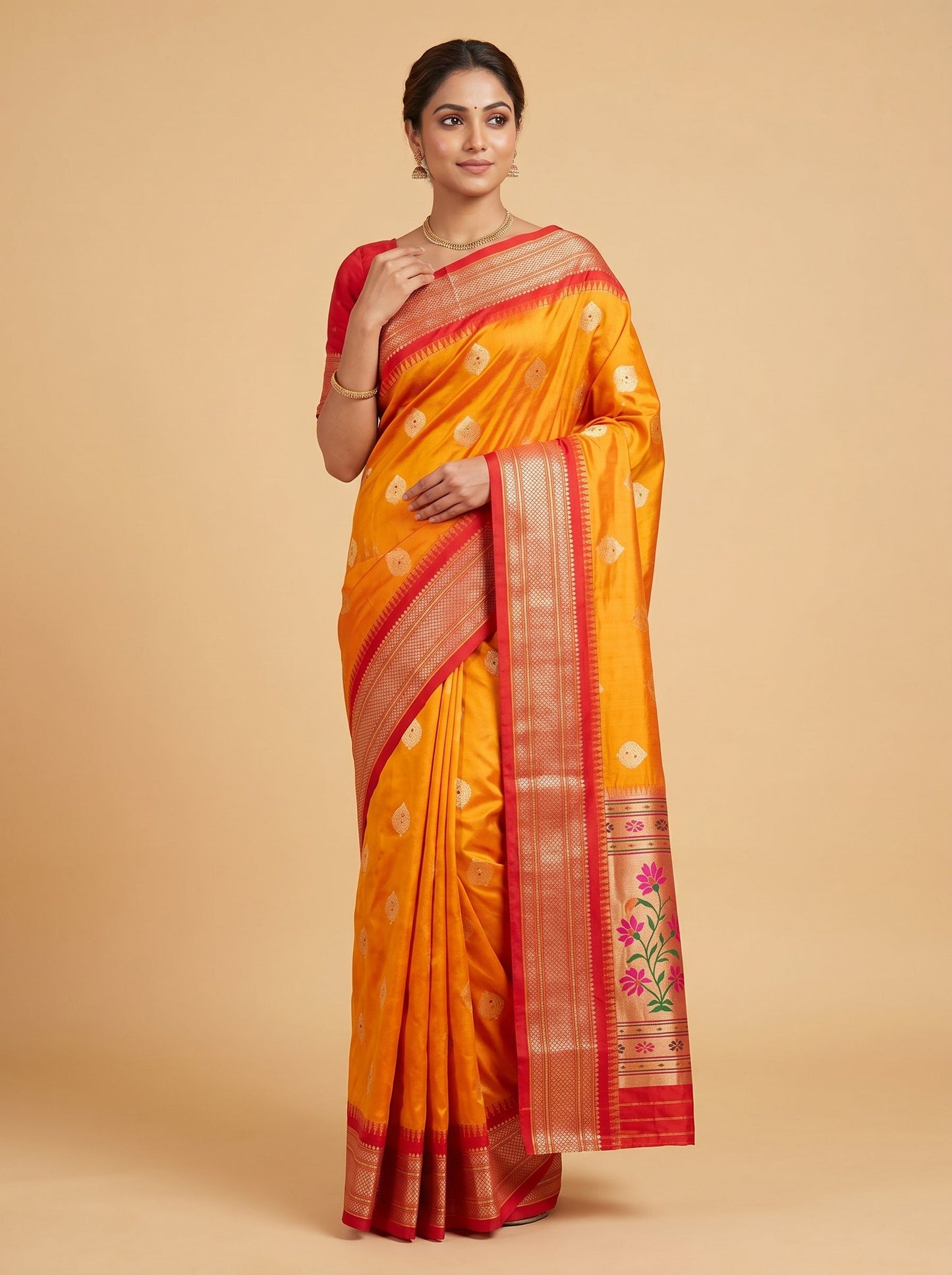 Orange Red Fiery Fusion Handloom Saree