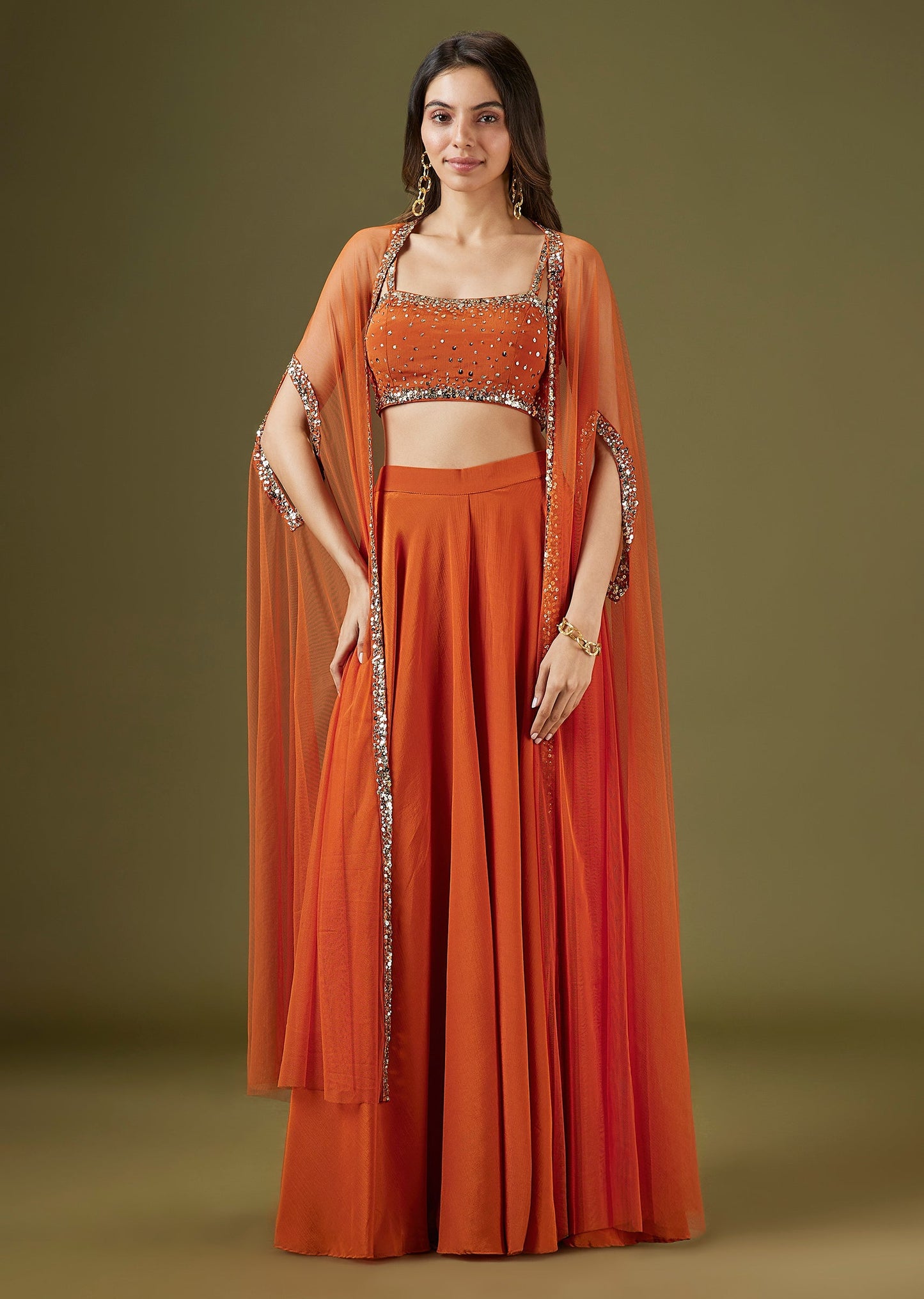 Orange Sequinned Cape Palazzo Set