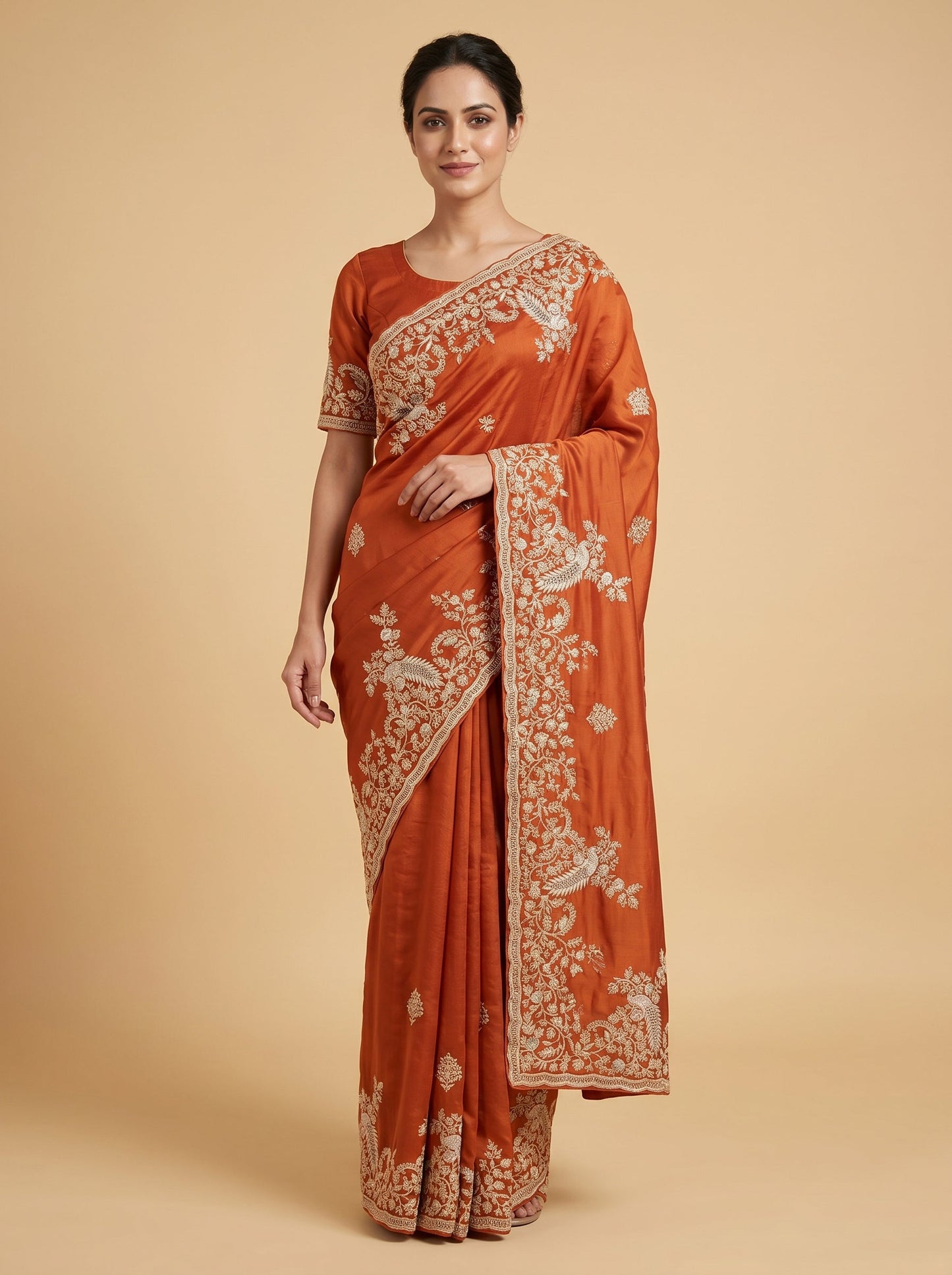 Orange Warm Embroidery Saree