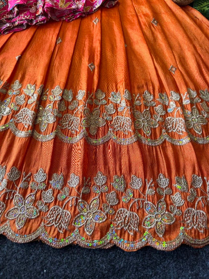 Evanik Designer Orange Tissue Silk Embroidered Work Gown With koti for Kids