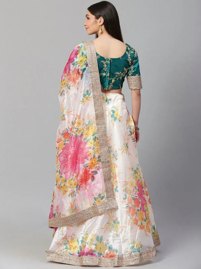 Tulsi Art Off-White Semi-Stitched Myntra Lehenga & Unstitched Blouse With Dupatta