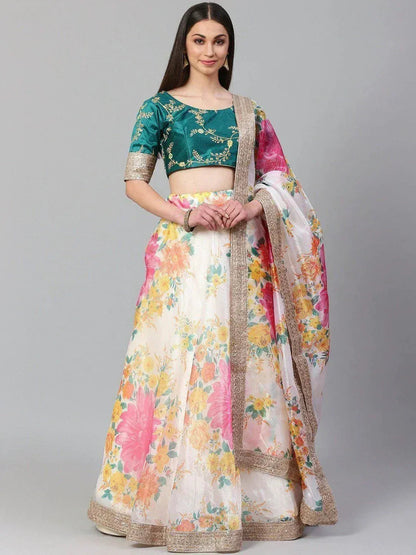 Tulsi Art Off-White Semi-Stitched Myntra Lehenga & Unstitched Blouse With Dupatta