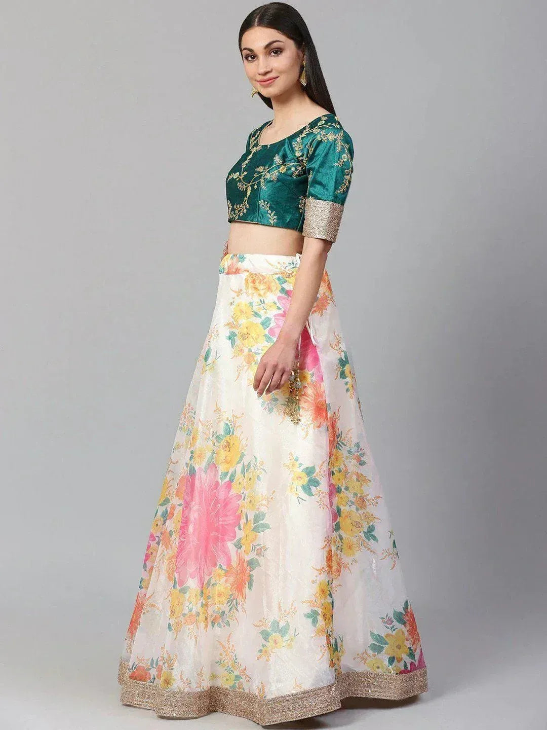 Tulsi Art Off-White Semi-Stitched Myntra Lehenga & Unstitched Blouse With Dupatta