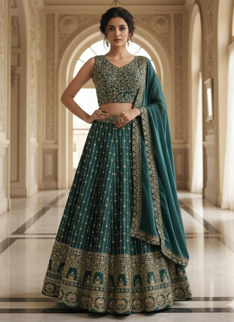 Lehenga Mart Teal Green Star Faux Georgette Designer Bollywood Style Wedding Wear Lehenga Choli