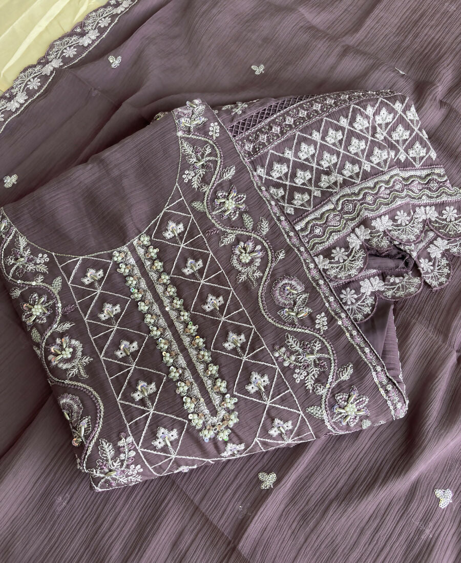 KC Lilac Pakistani Straight Suit For Women Chiffon