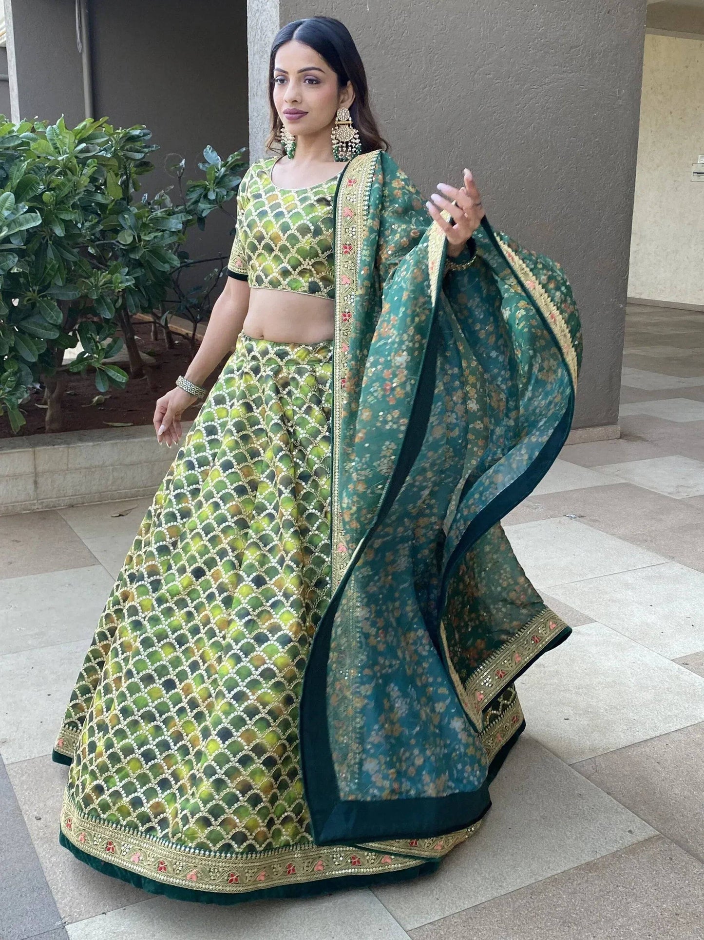 Tulsi Art Outstanding Green Sequins Art Silk Sangeet Wear Lehenga Choli