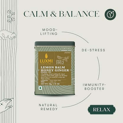 Luxmi Estates Lemon Balm Honey Ginger Herbal Infusion