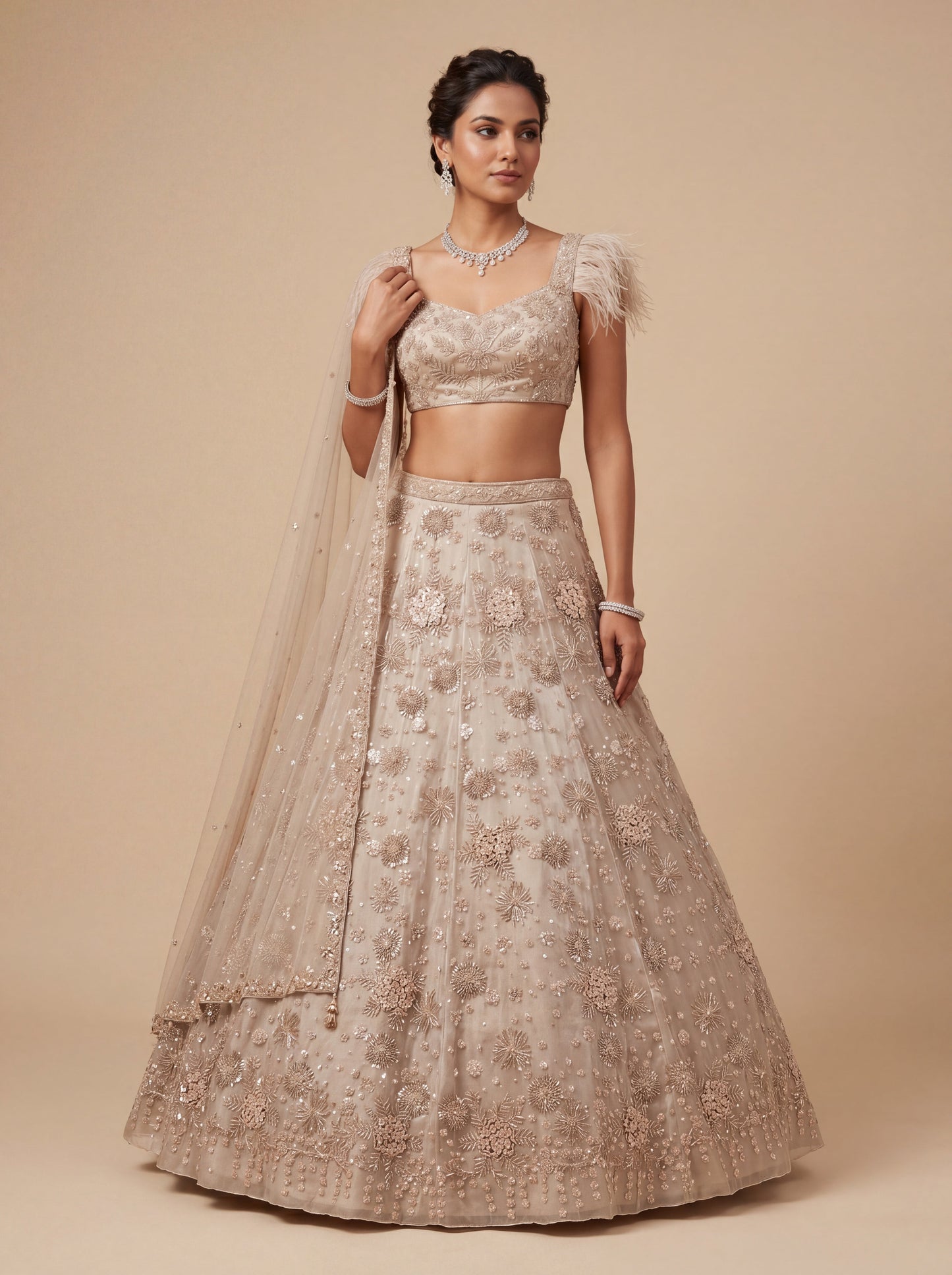 Oyster Pheras Bridal Lehenga With Delicate Embellishment Soft Flare