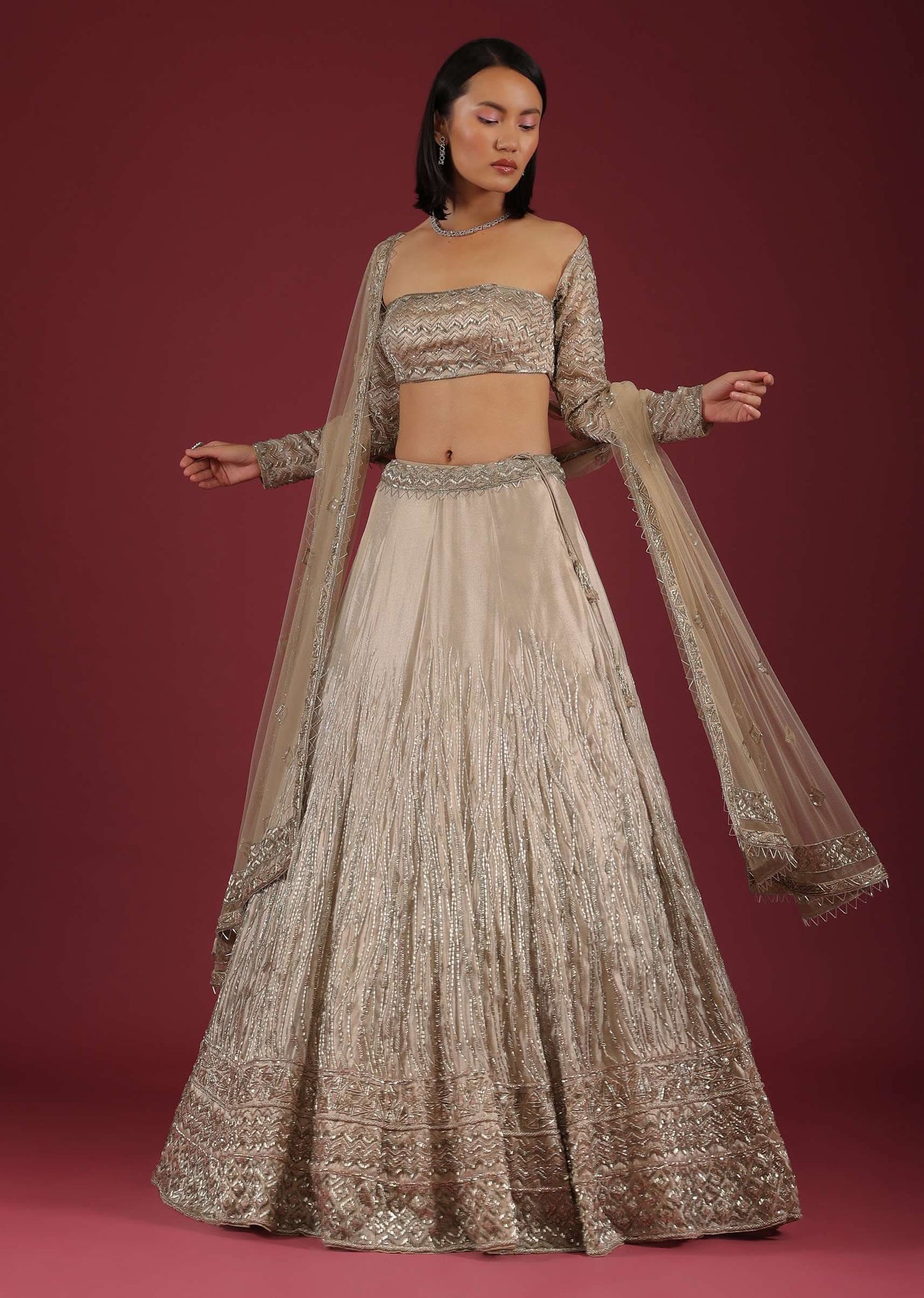 Doe Lehenga Choli In Cut Dana Embroidery And Wide Square Neckline With Full Sleeves