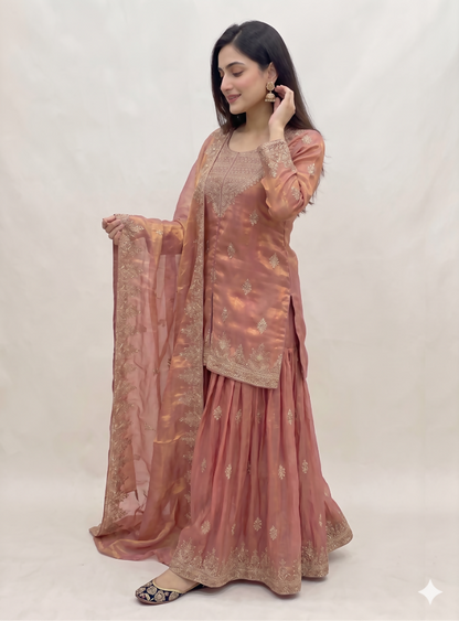 Teeya Creation Womens New Traditional Peach Heavy Work Ethnic Ensemble Lehenga Set