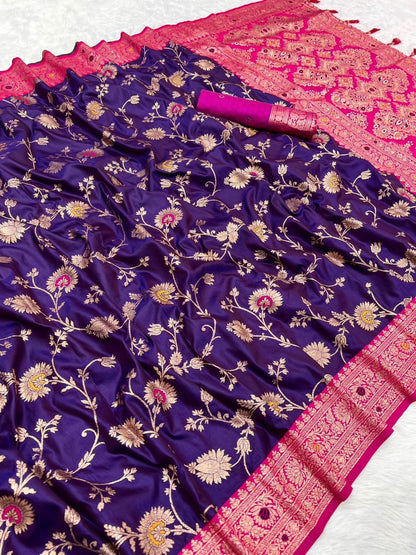 Mameraa Sarees Purple Soft Silk Blend Saree With Zari Weaving Meenakari Design-Purple