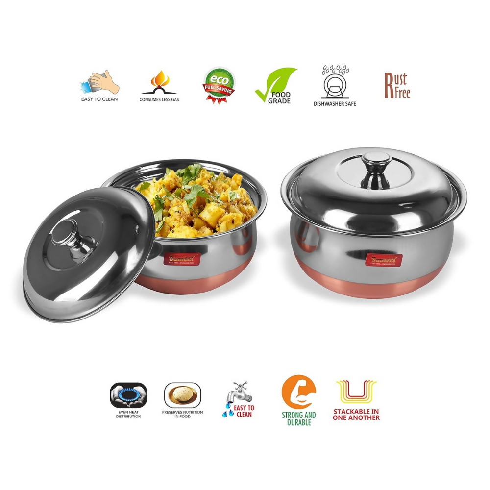 Sumeet Stainless Steel Copper Bottom Multipurpose Cook & Serve Handi With Lid - 2 Pcs Set