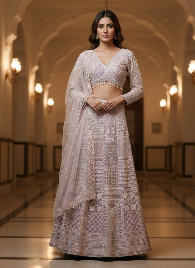 Lehenga Mart Light Pink Net Designer Bollywood Style Wedding Wear Lehenga Choli