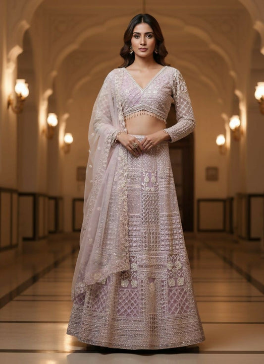 Lehenga Mart Light Pink Net Designer Bollywood Style Wedding Wear Lehenga Choli