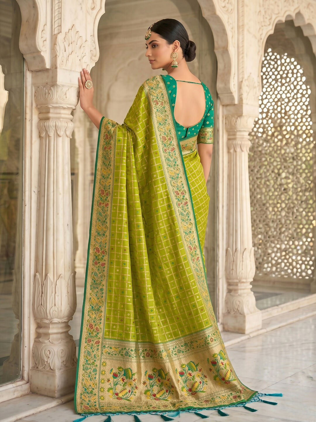 Shree Shyam Fashion Green Banarasi Silk Blend Saree