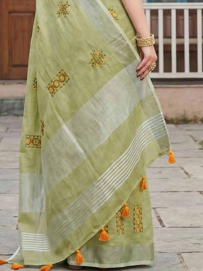 Shree Shyam Fashion Pista Green Linen Saree