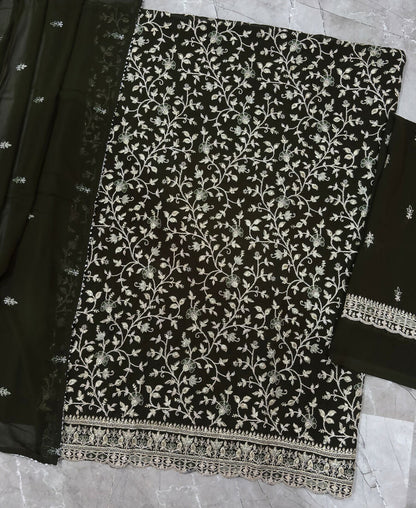 KC Mahendi Green Straight Suit For Women Georgette Fabric