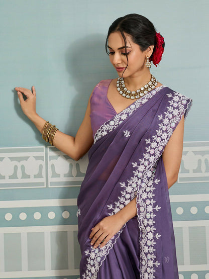 Teeya Creation New Trendy Party Wear Soft Silk Saree-Lavender
