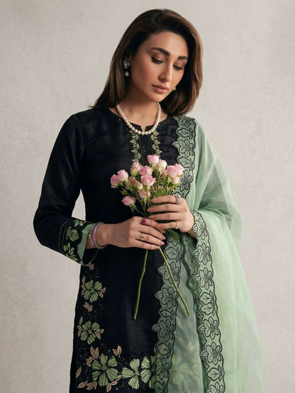 Teeya Creation Women's Fancy Stylish Heavy Embroidery Sequence Work With Rivet Moti Work Green Kurta Set