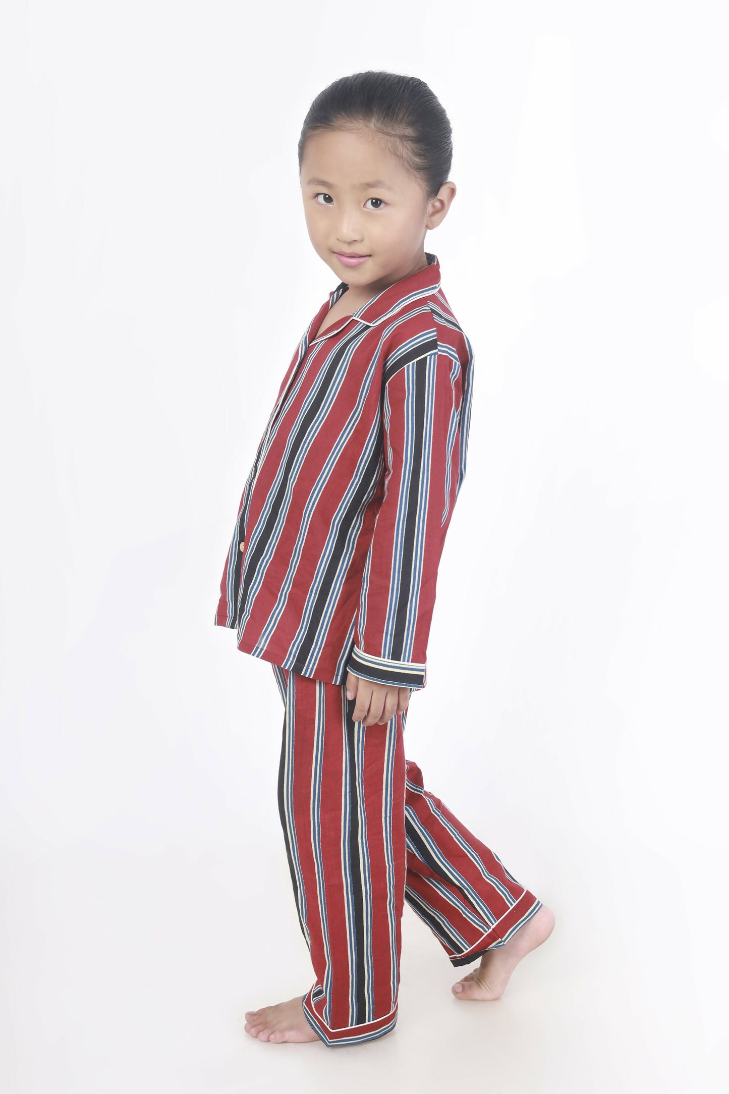 Breathables Kids Cotton Night Suit  Red Stripes Shirt & Pyjama Co-Ord Set For Boys & Girls