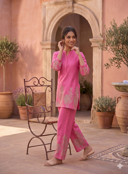 Teeya Creation Stylish Pink Casual Co-ord Set with Floral Print