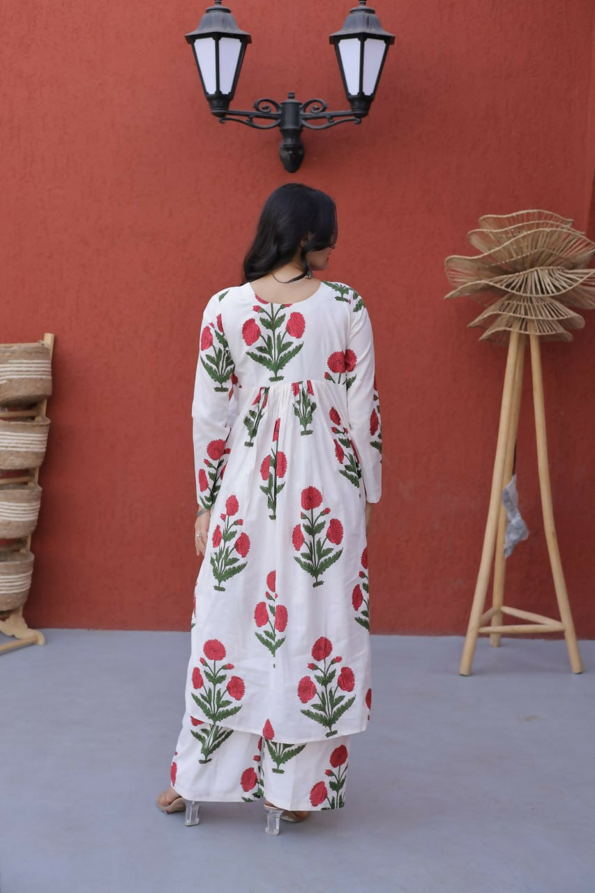 Teeya Creation Womens New Trendy Summer War Printed Cotton Gown Set-Red