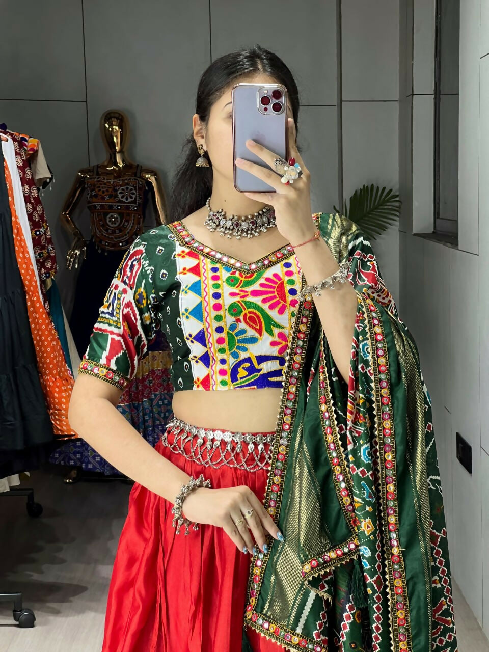 Yash Enterprise Multicolor Dhola Silk Embroidery Semi Stitched Navratri Chaniya Choli