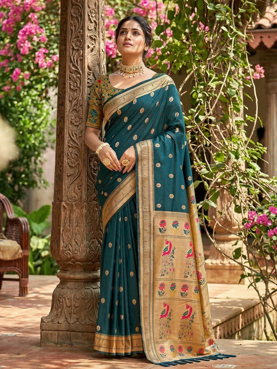 Shree Shyam Fashion Teal Soft Silk Saree