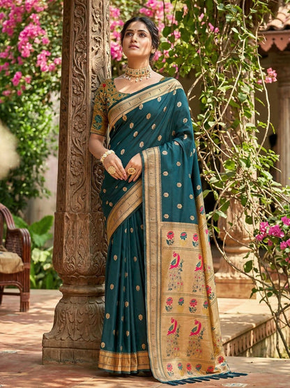 Shree Shyam Fashion Teal Soft Silk Saree