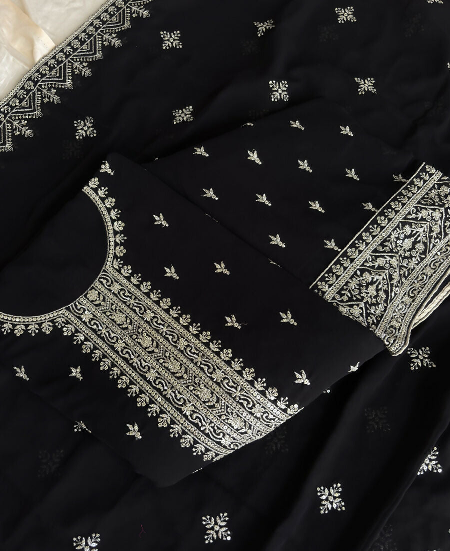 KC Black Georgette Straight Suit With Heavy Embroidery