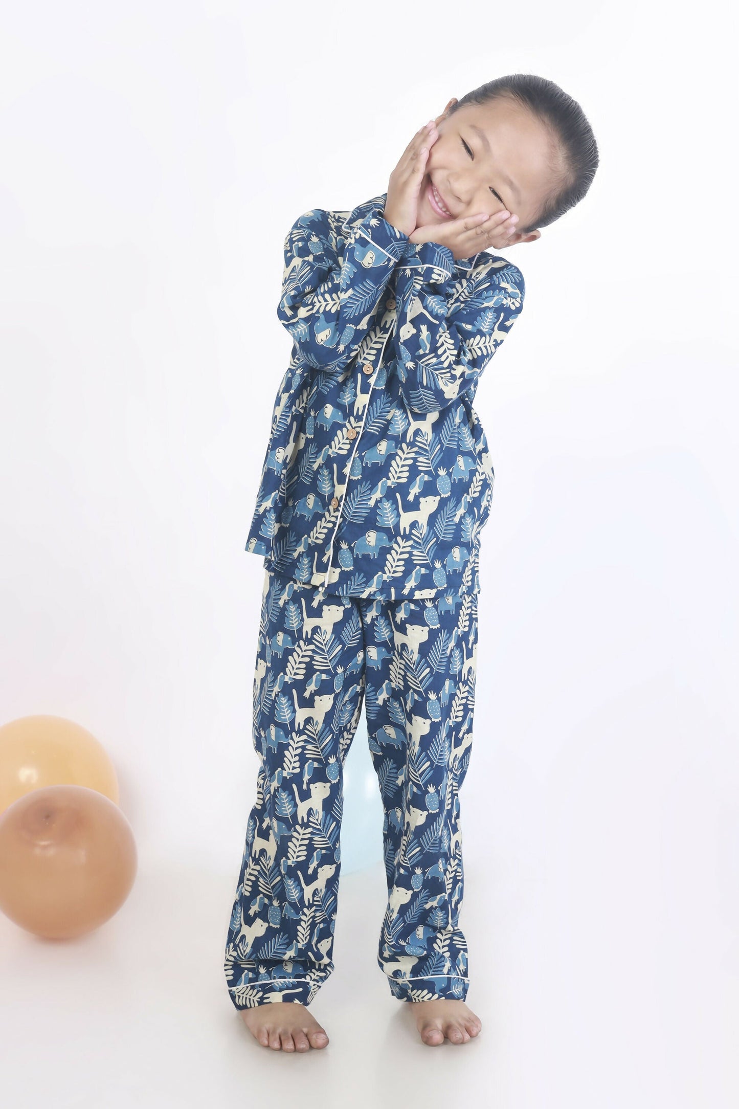 Breathables Kids Cotton Night Suit  Blue Jungle Print Shirt & Pyjama Co-Ord Set For Boys & Girls