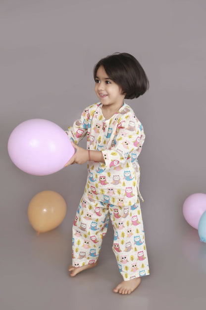 Breathables Wine Cotton Camel Print Night Suit For Kids