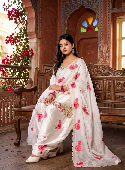 Teeya Creation Off-White Patiala Salwar Suit With Floral Embroidery