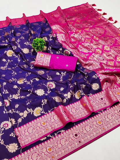Mameraa Sarees Purple Soft Silk Blend Saree With Zari Weaving Meenakari Design-Purple