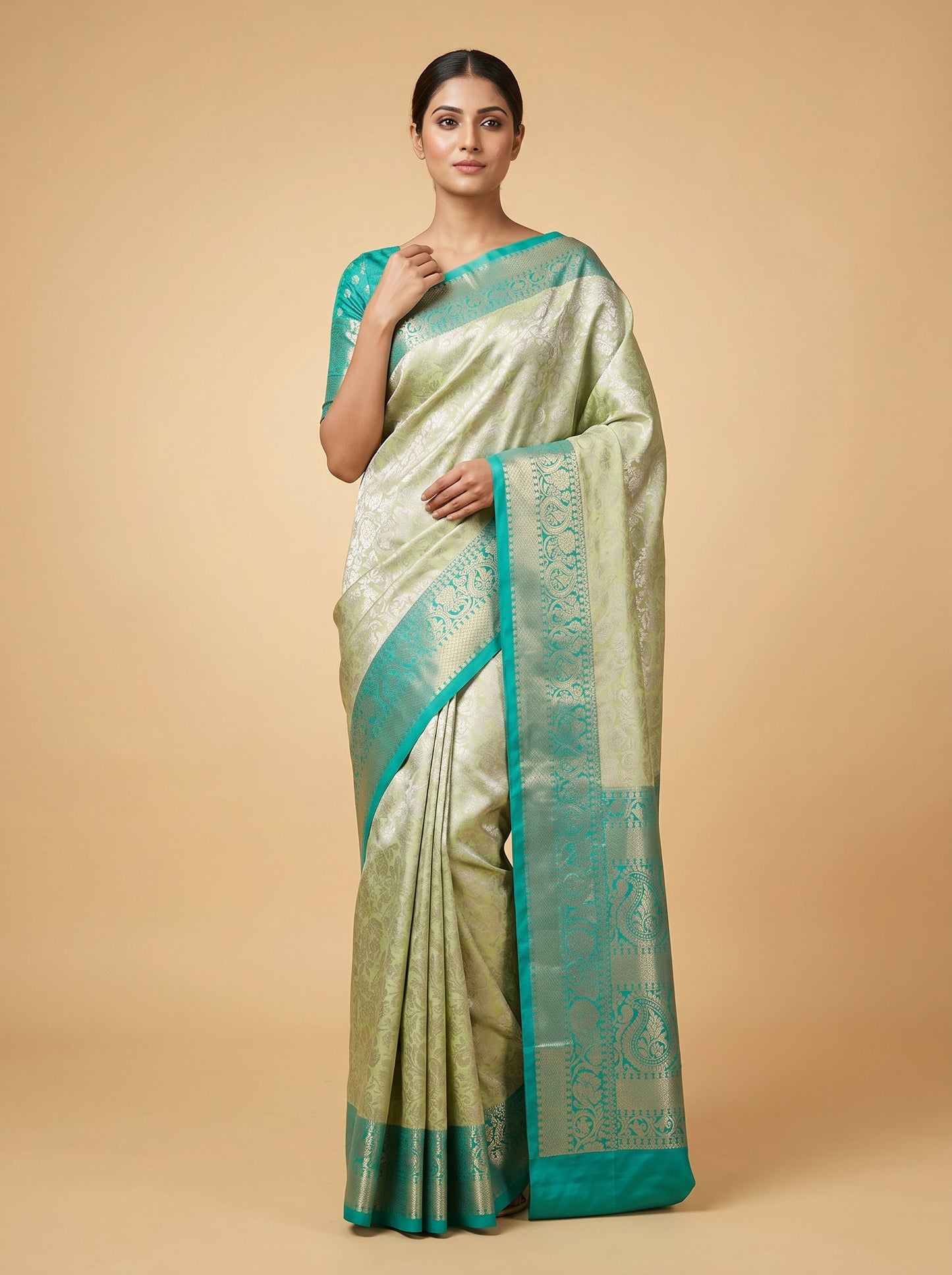 Parrot Green Tropical Glow Handloom Saree