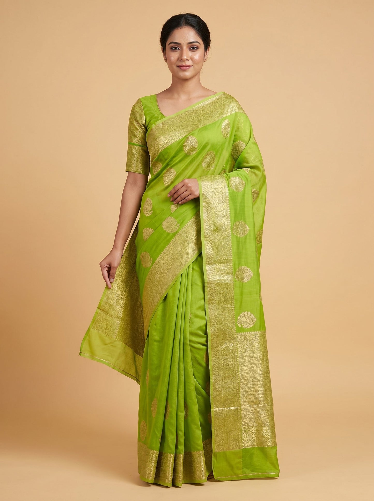 Parrot Green Vibrant Pop Handloom Saree
