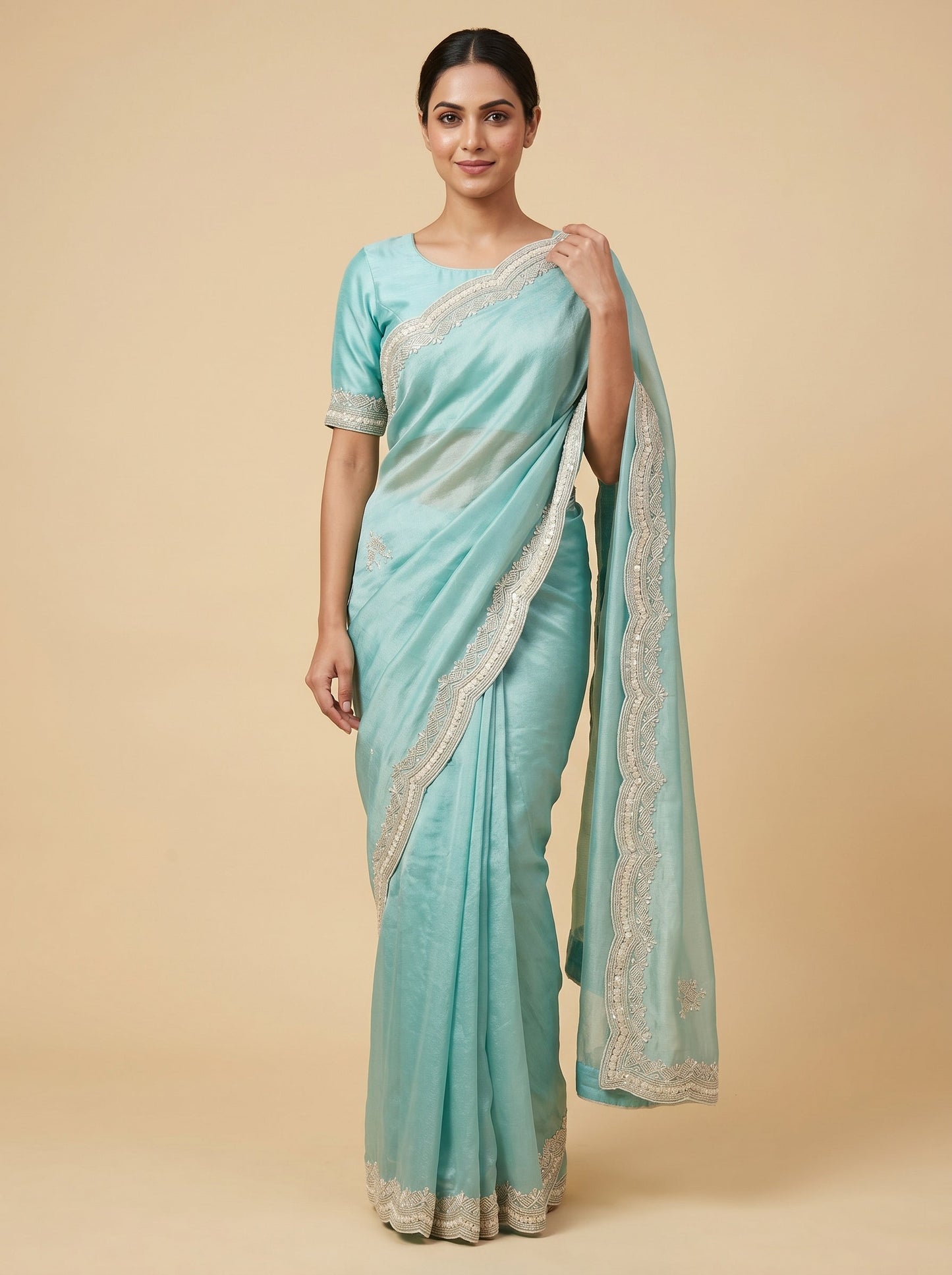 Pastel Green Light Embroidered Saree