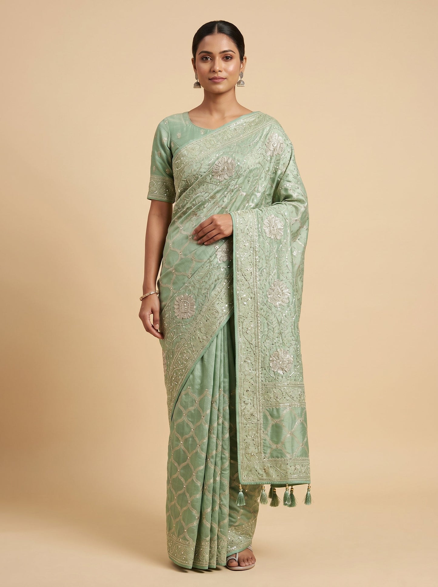 Pastel Green Soft Harmony Embroidered Saree